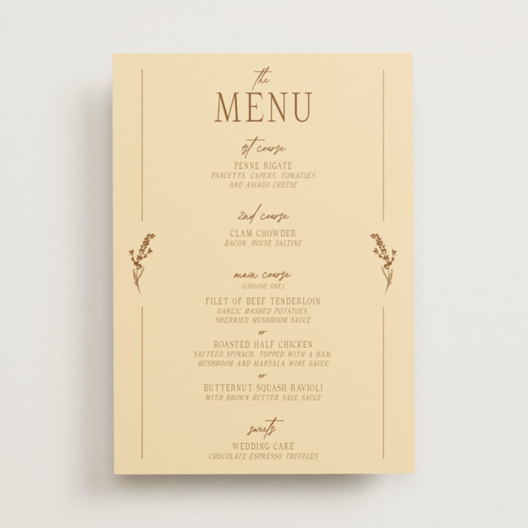 "Classic and Floral" - Menus in Bark by Jen Ramsey - Front