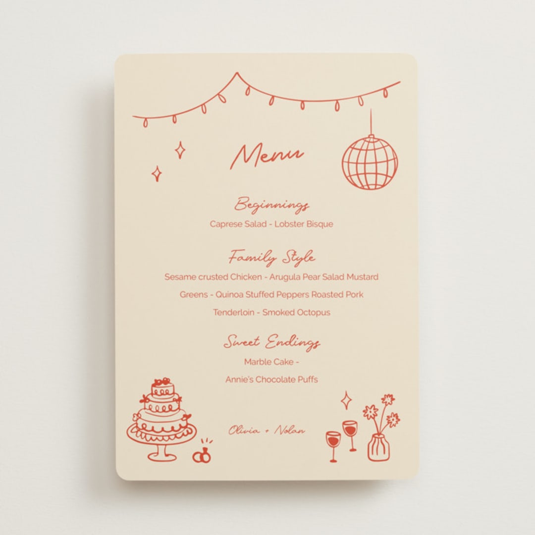 "Party On!" - Menus in Sangria Spark by Zove Ahhh - Front