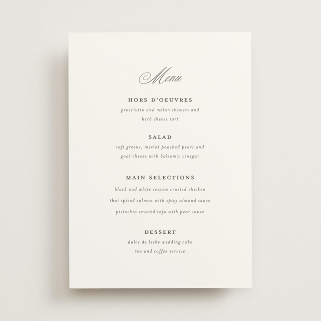 "From This Moment On" - Menus in Classique by Design Lotus - Front