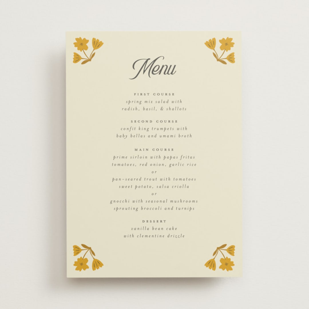"Vintage Wildflowers" - Menus in Yolk by Morgan Kendall - Front