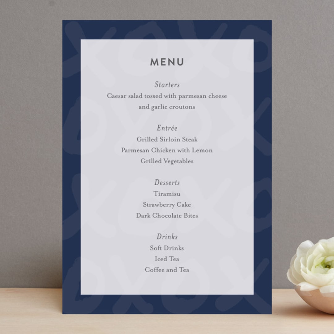 "Brushed Love" - Menus in Night Navy by Lisa Guerrero - Front