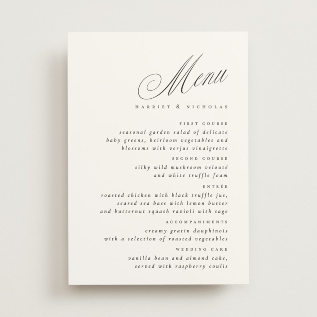 "Written with love" - Menus in Noir Slate by Ana de Sousa - Front