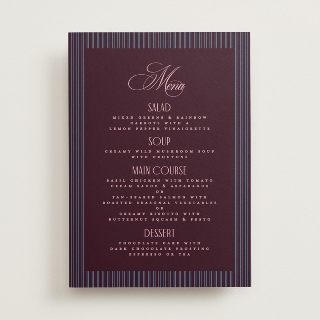 "sophisticate" - Menus in Plum by Owl and Toad - Front