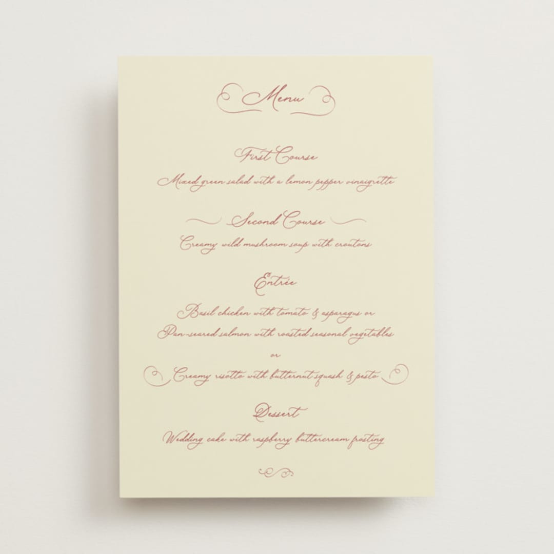 "Elizabeth" - Menus in Burgundy by Helena Vitto - Front