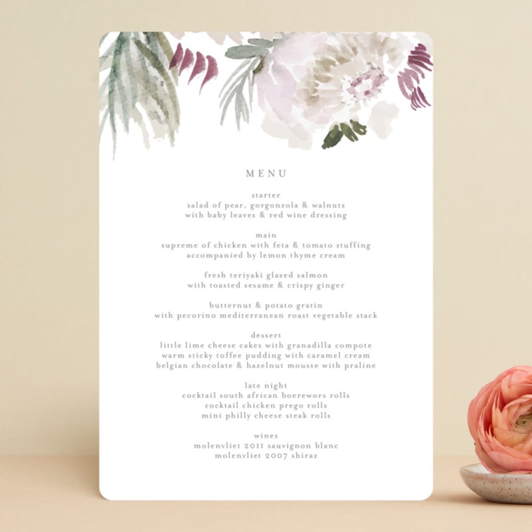 "romantic bouquet" - Menus in Plum by Phrosné Barwood - Front