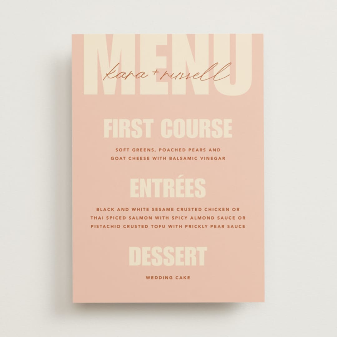 "Typographical Poster" - Menus in Blush by Stacey Day - Front