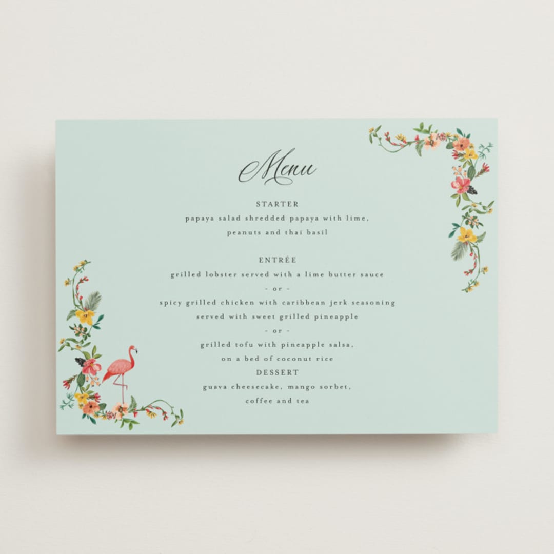 "Tropical Crest" - Menus in Papaya by Susan Moyal - Front