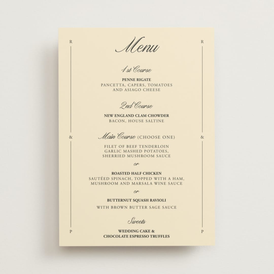 "Elegant and Formal" - Menus in Sunshine by Jen Ramsey - Front