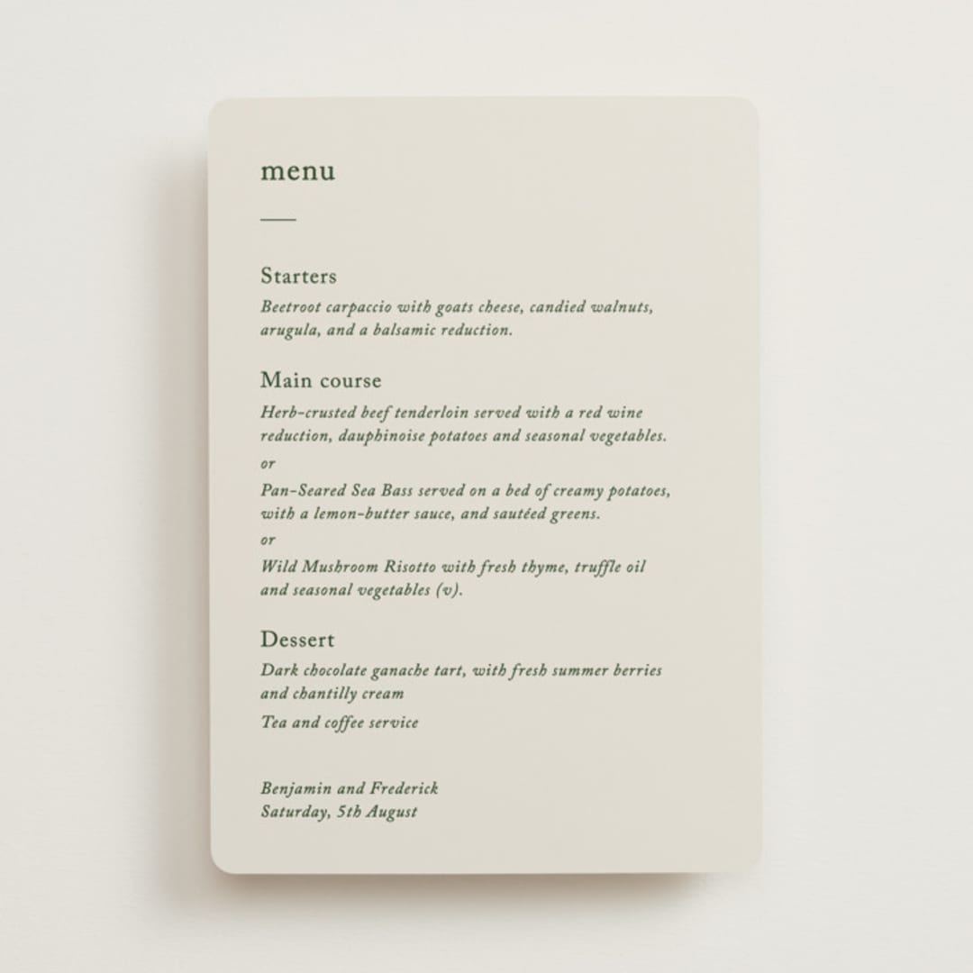 "Editorial" - Menus in Forest by Bethan - Front