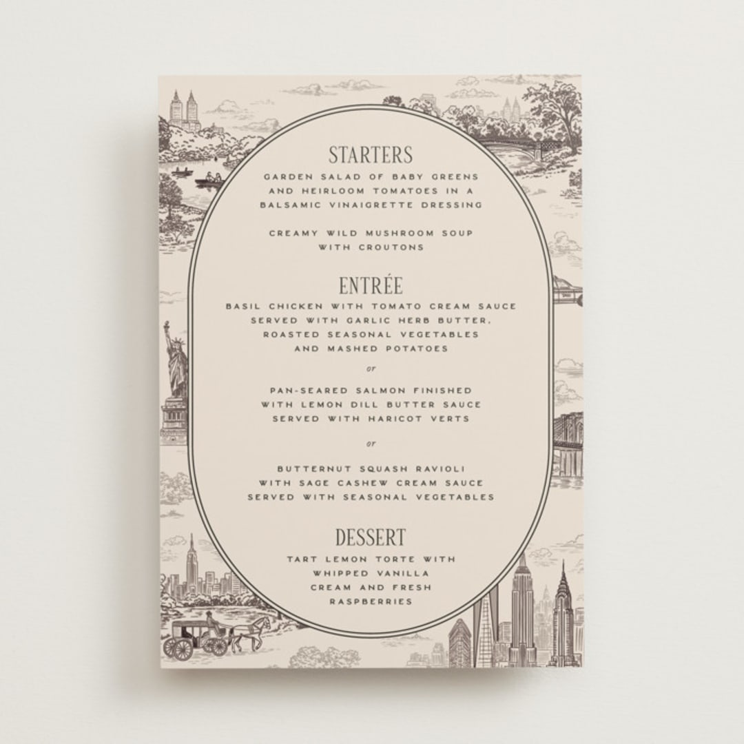 "New York Toile" - Menus in Antique by Jenna Holcomb - Front