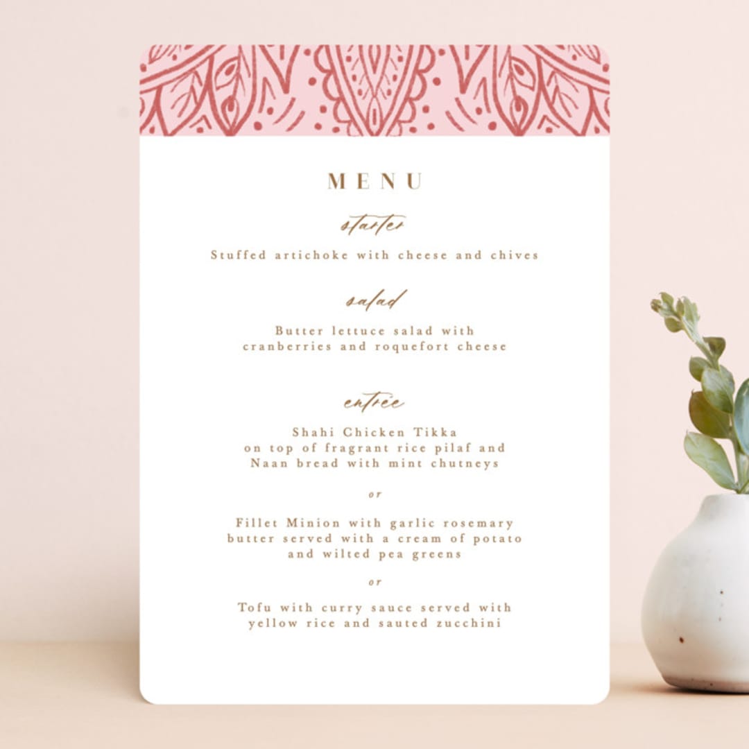 "AMAYA" - Menus in Blush by Kanika Mathur - Front