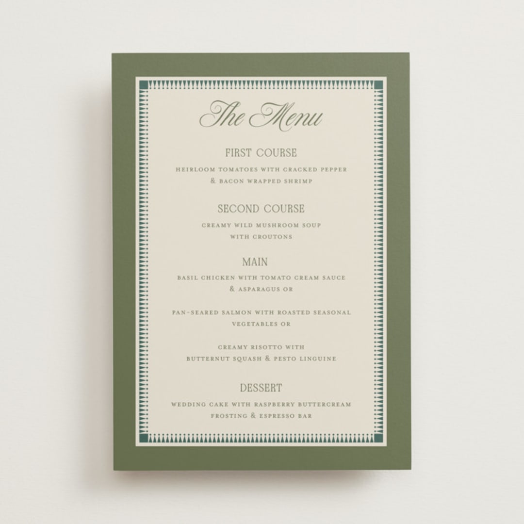 "Literary" - Menus in Moss by Kelly Watkins - Front