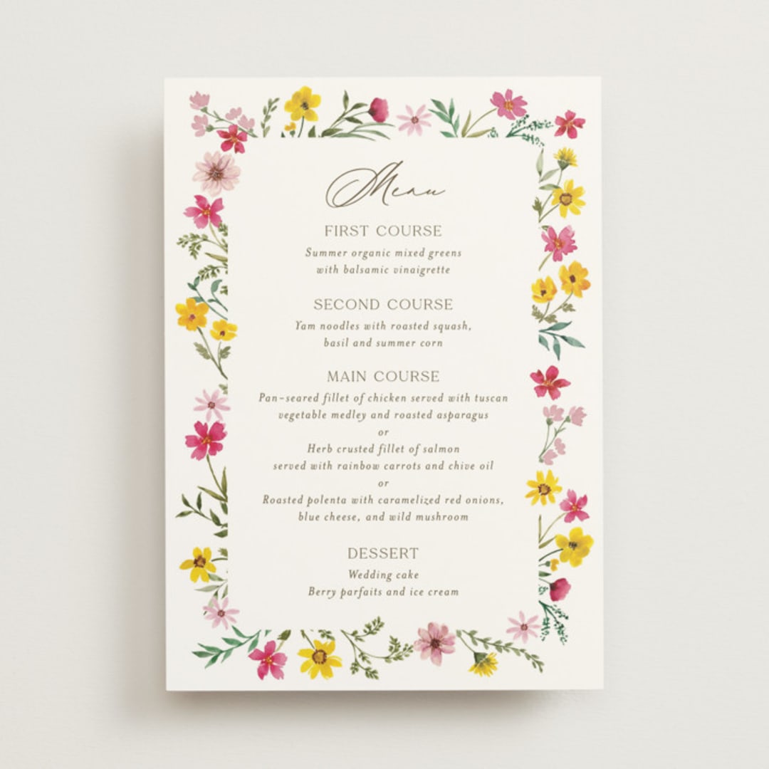 "Wildflower Wreath" - Menus in Peony by Yaling Hou Suzuki - Front