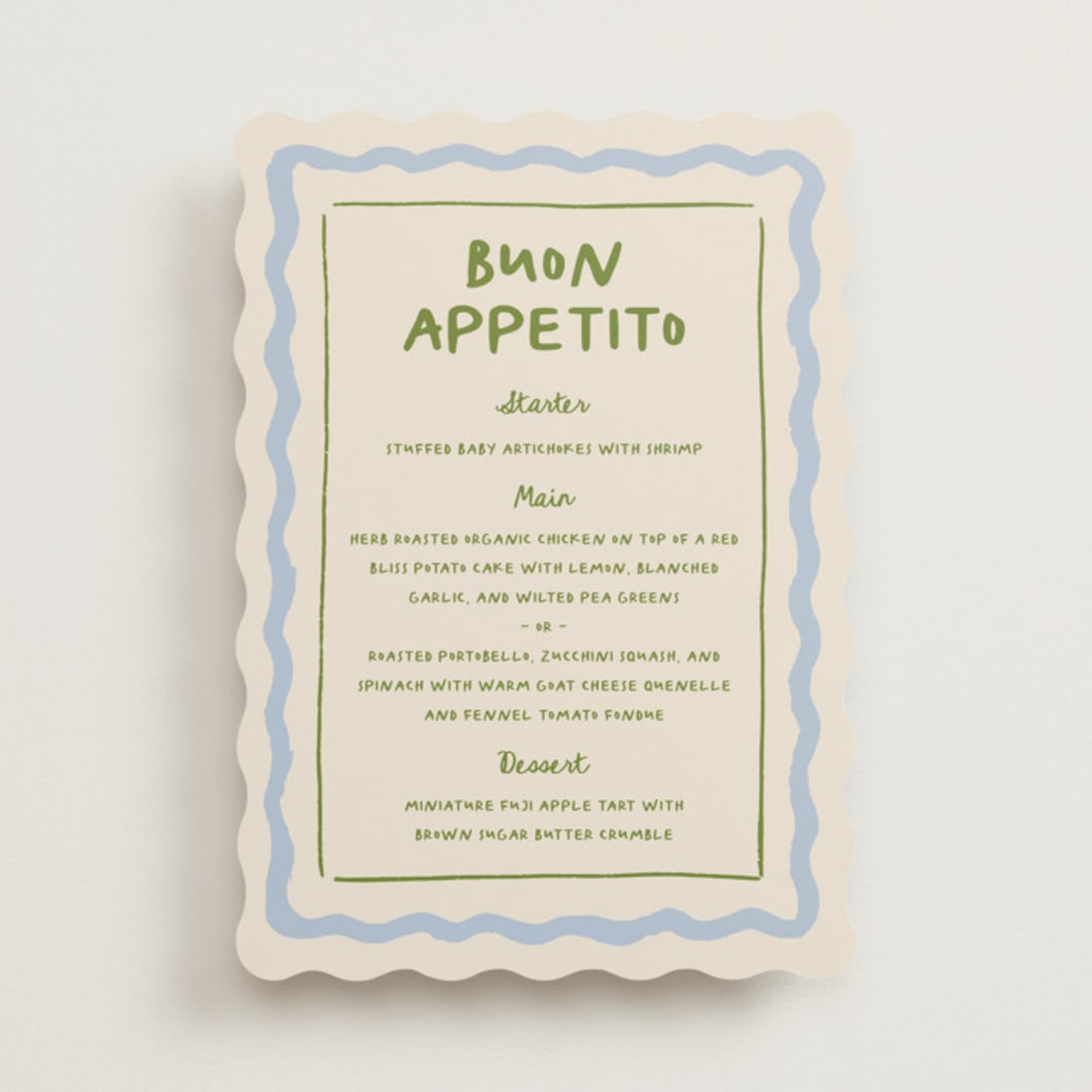 "Italian Whimsy" - Menus in Garden by Carmia Jordaan - Front
