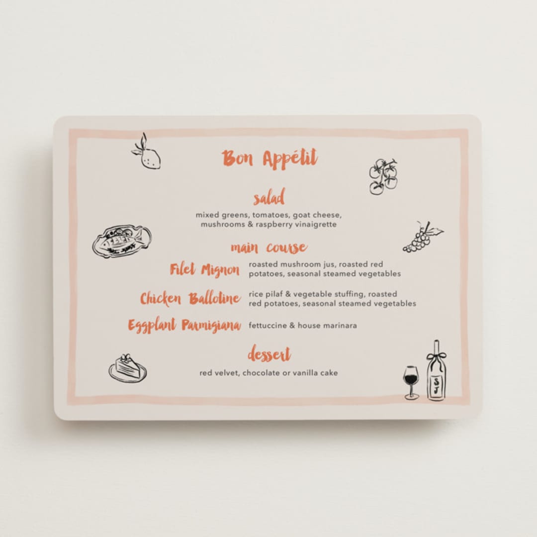 "Dinner Sketch" - Menus in Peach by Elly - Front