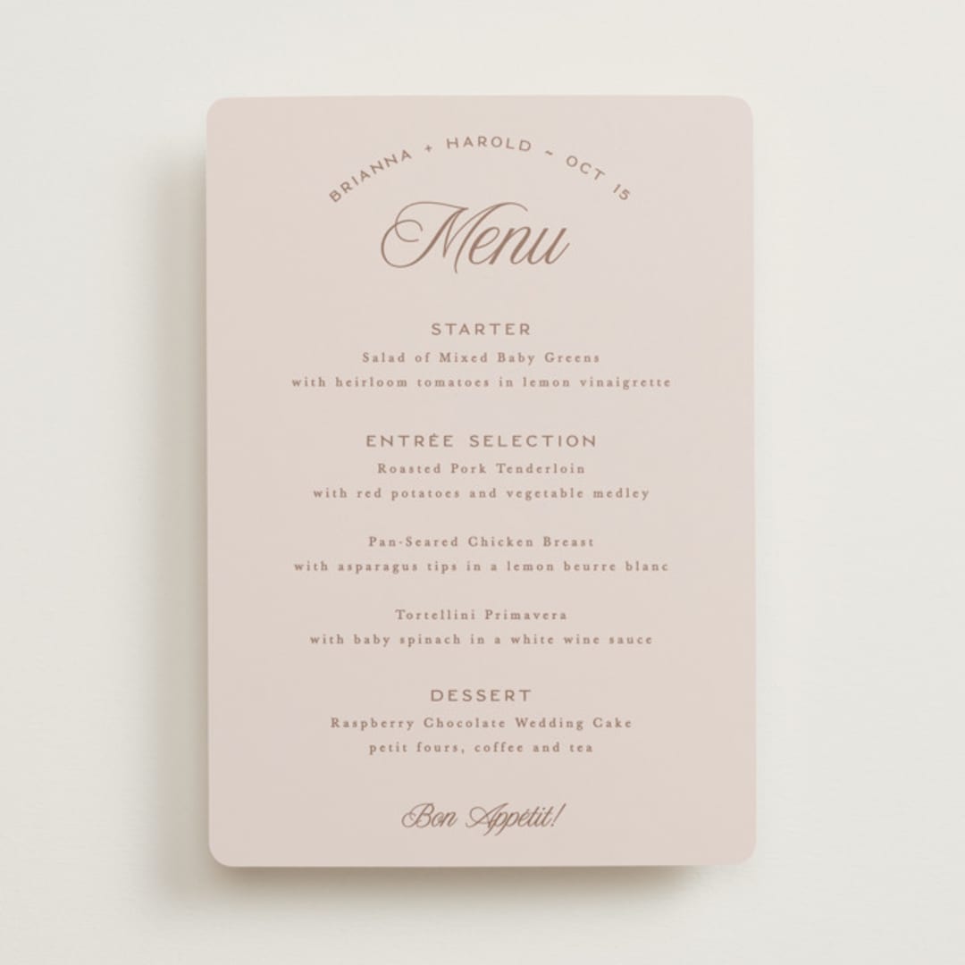 "Arching Type" - Menus in Dusty Rose by Hooray Creative - Front
