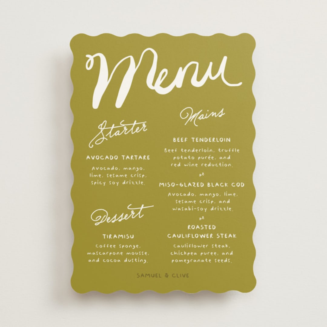 "Nonchalant" - Menus in Avocado by Inkblot Design - Front