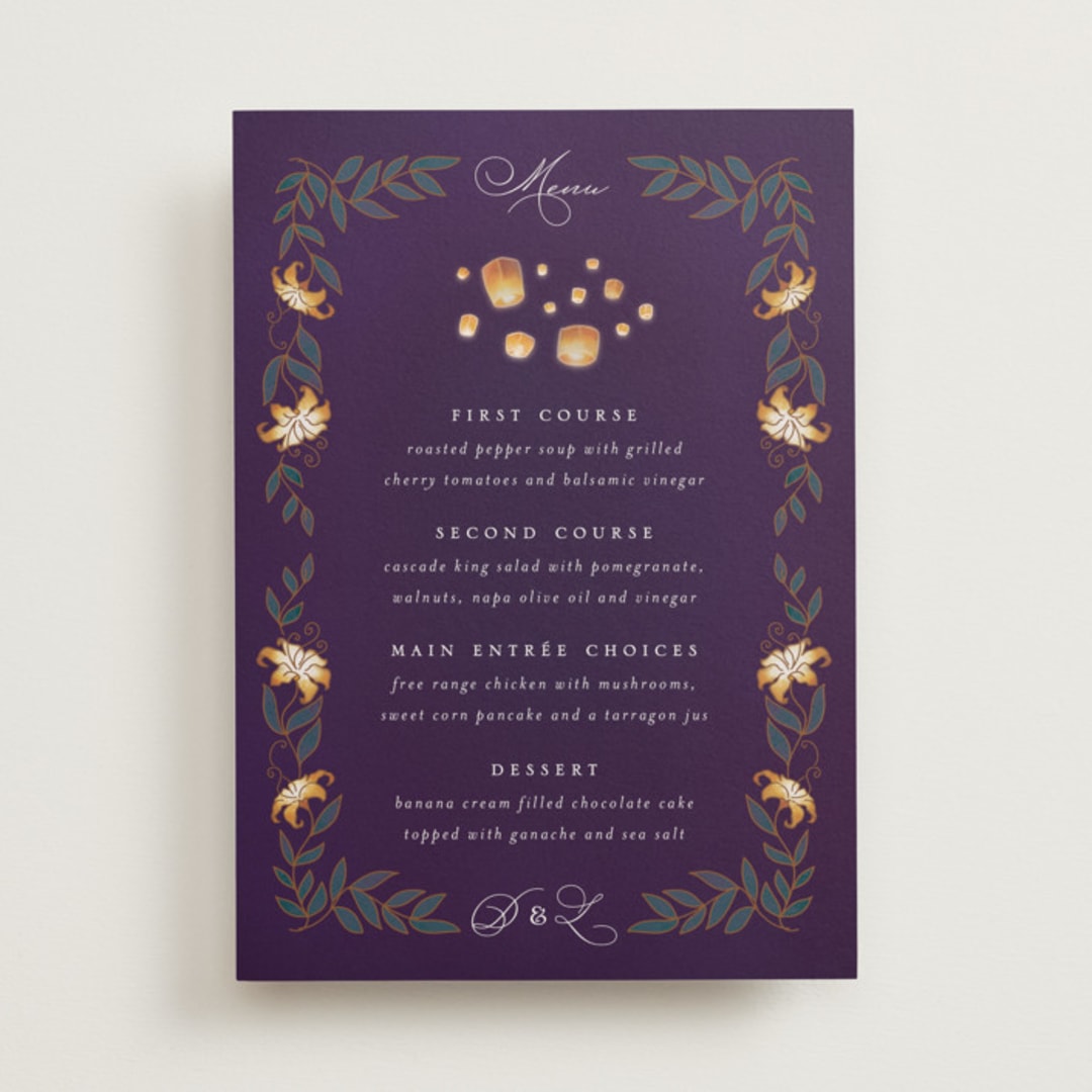 "Disney's Tangled Lanterns" - Menus in Twilight by Simona Camp - Front