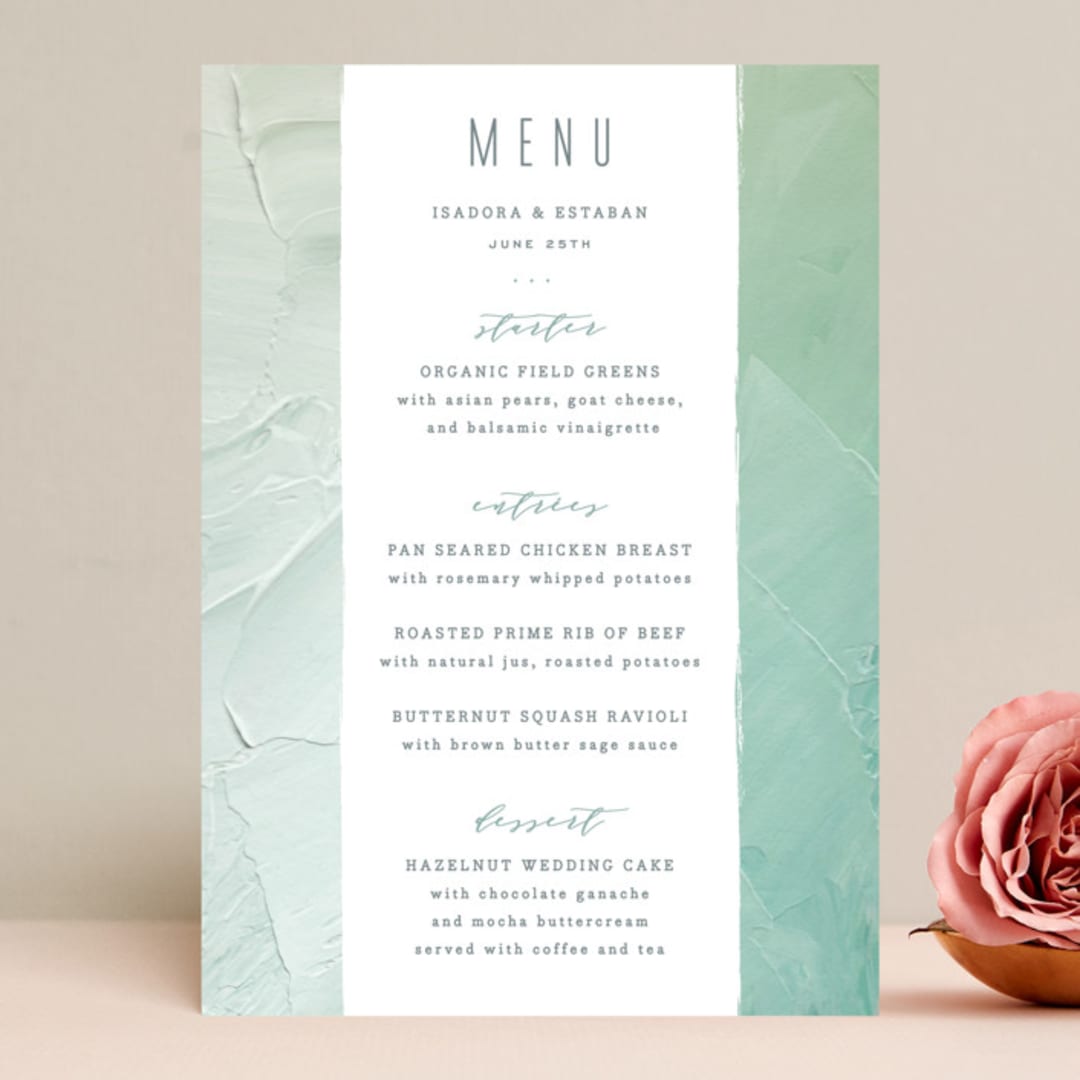 "Painted Sea" - Menus in Seafoam by Hooray Creative - Front