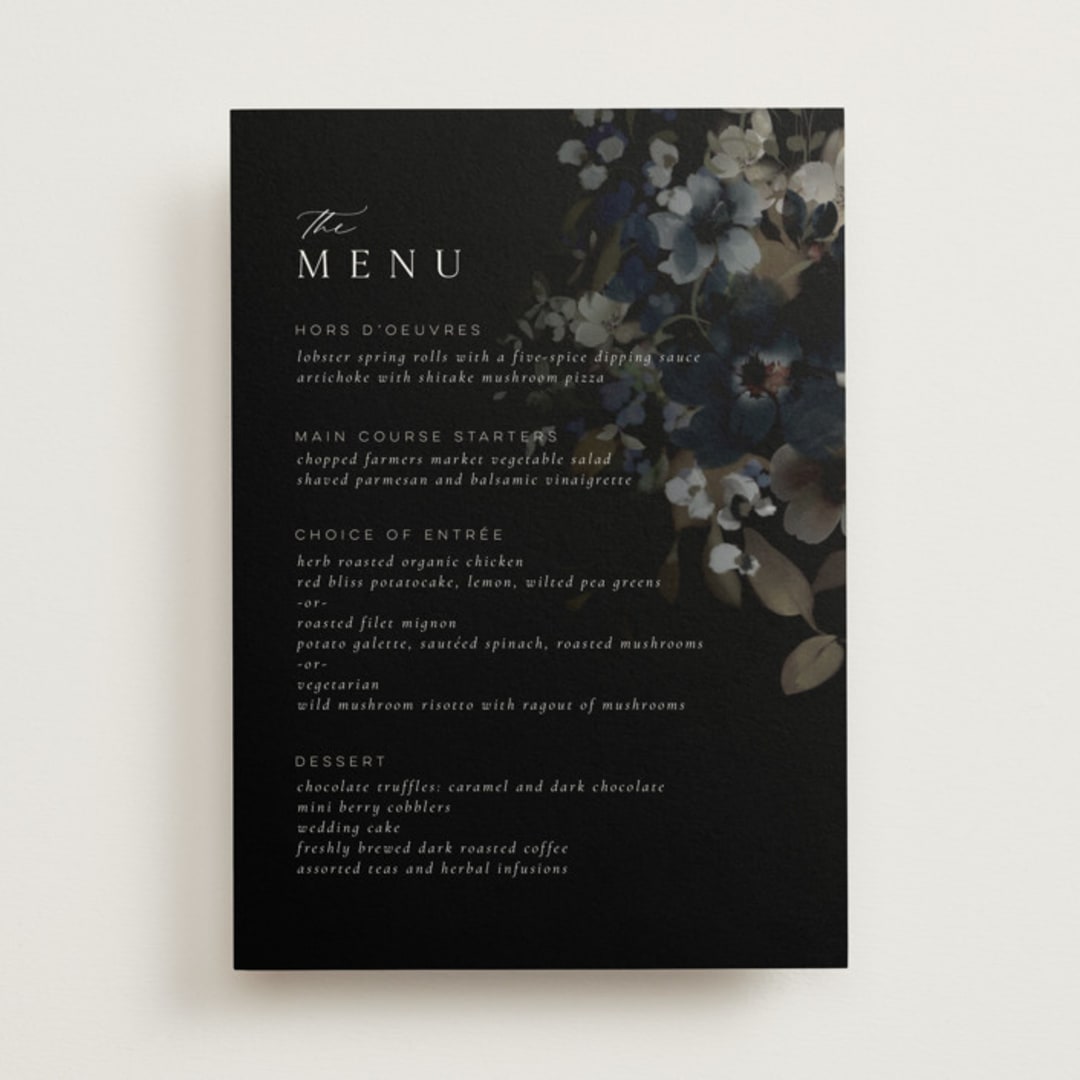 "Vintage Botanical" - Menus in Midnight by Grace Kreinbrink - Front