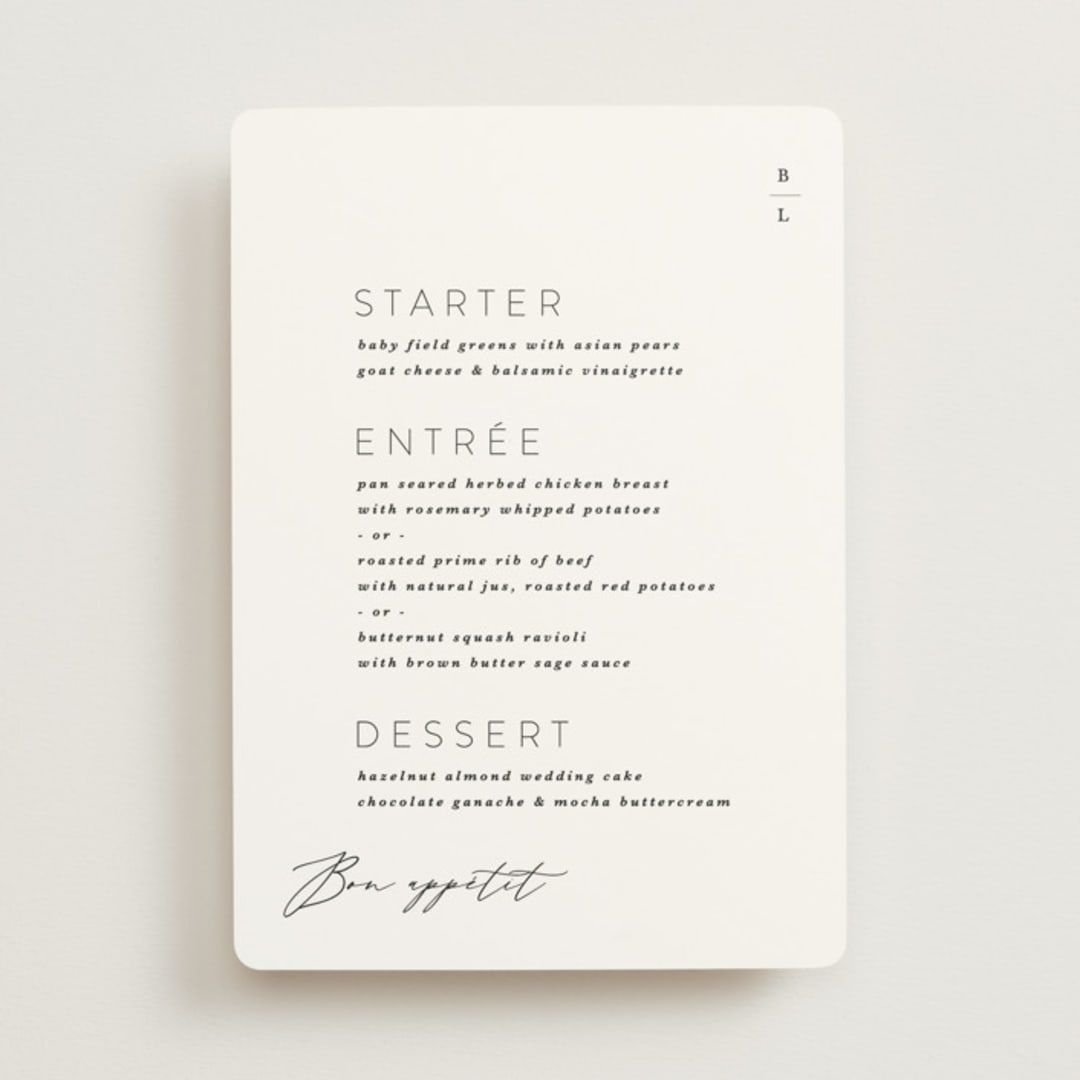 "Paire" - Menus in Tuxedo by Kate Ahn - Front