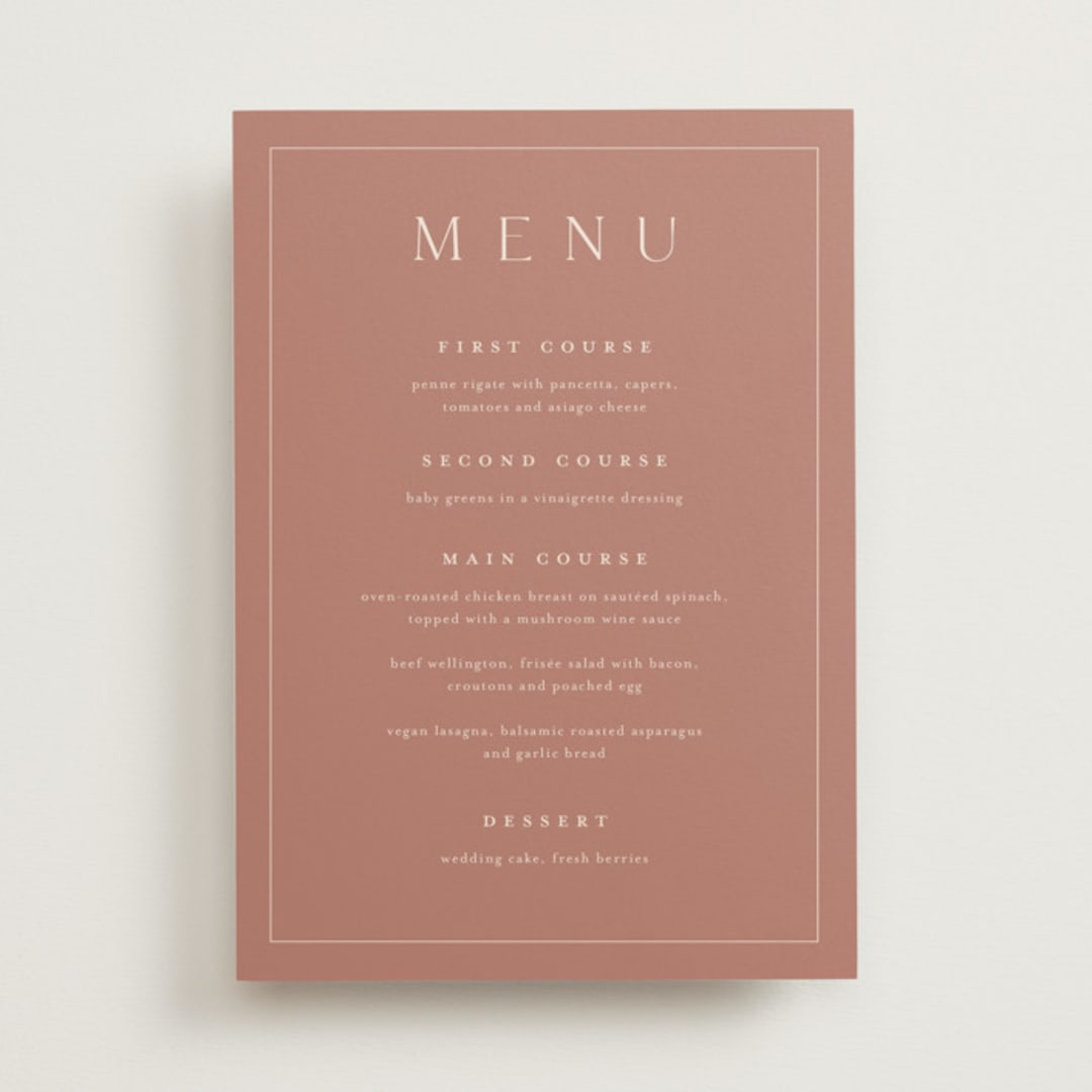 "Warm affection" - Menus in Dusty Rose by Stacey Meacham - Front