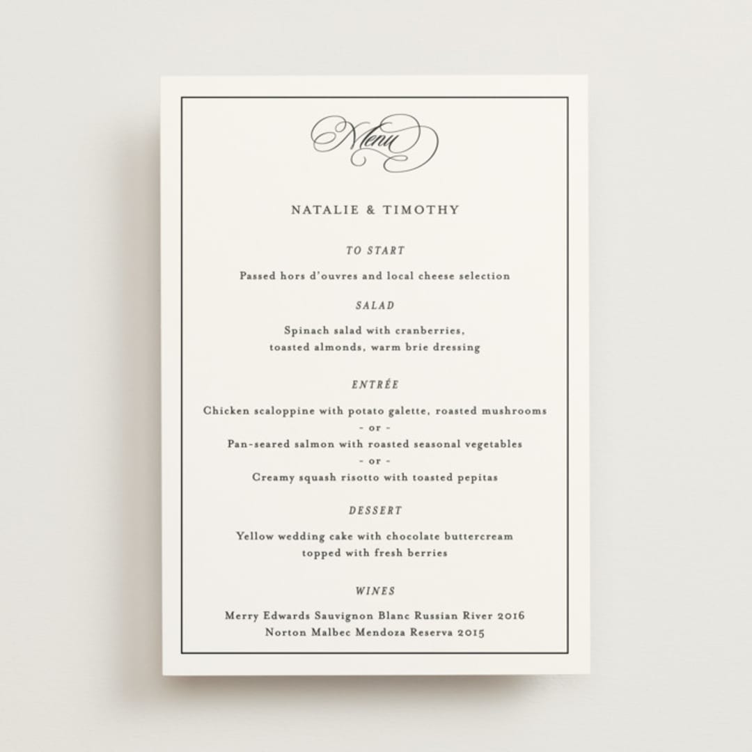 "Sincerity" - Menus in Noir by Kimberly FitzSimons - Front
