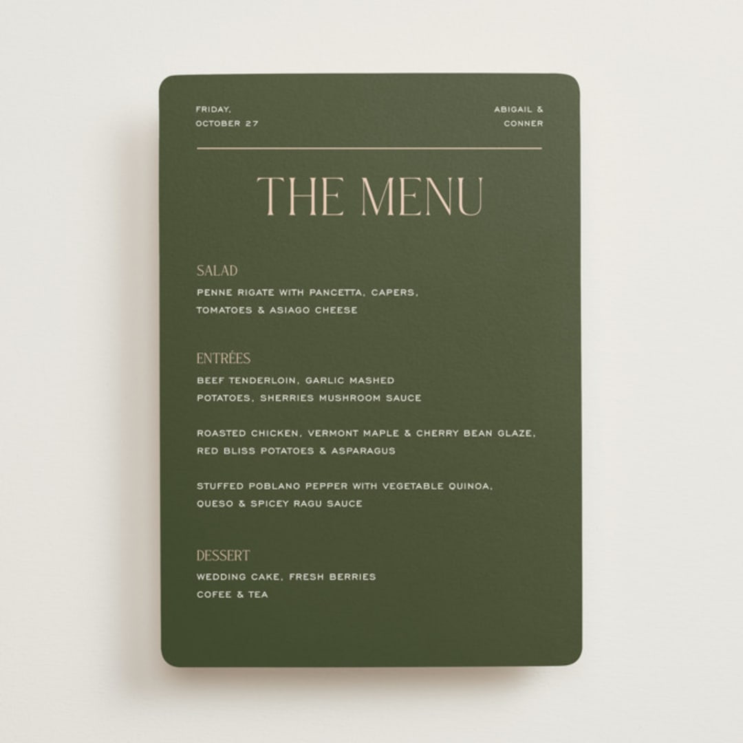 "Martini" - Menus in Olive by Pixel and Hank - Front