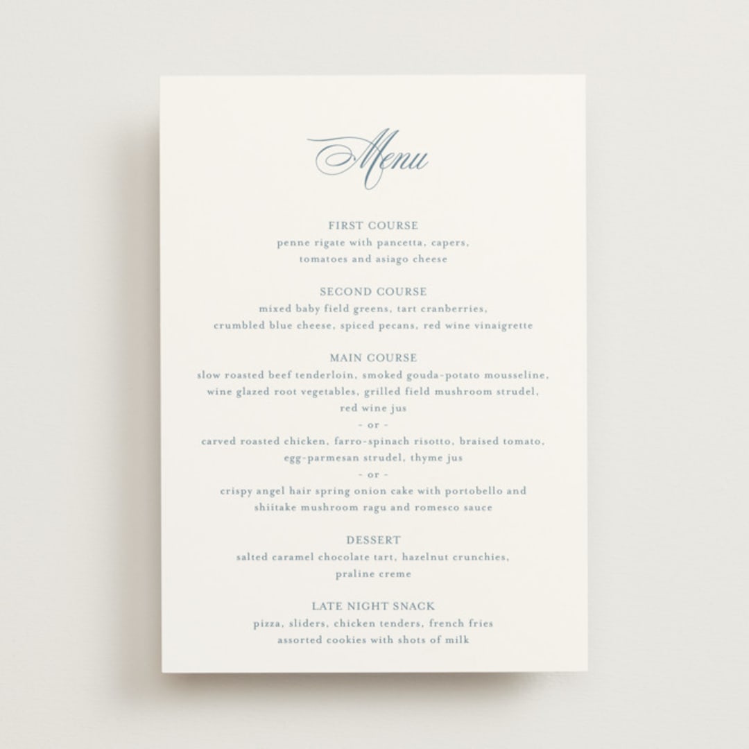 "Empire" - Menus in Dusty Blue by Jennifer Postorino - Front