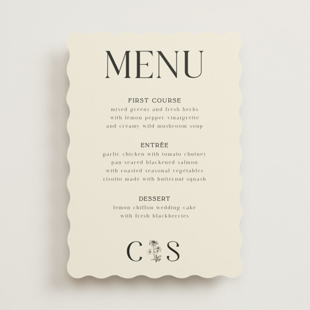 "Floral Emblem" - Menus in Cream by Baumbirdy - Front
