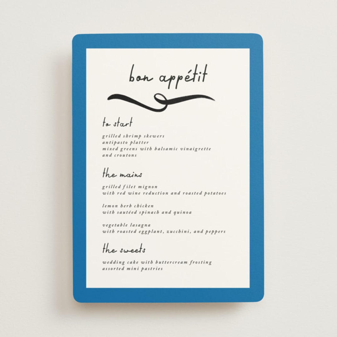 "Swirl Frame" - Menus in Cobalt by mo kelley - Front