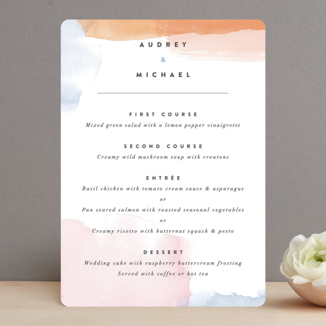 "Watercolor Wisp" - Menus in Blush by Ariel Rutland - Front