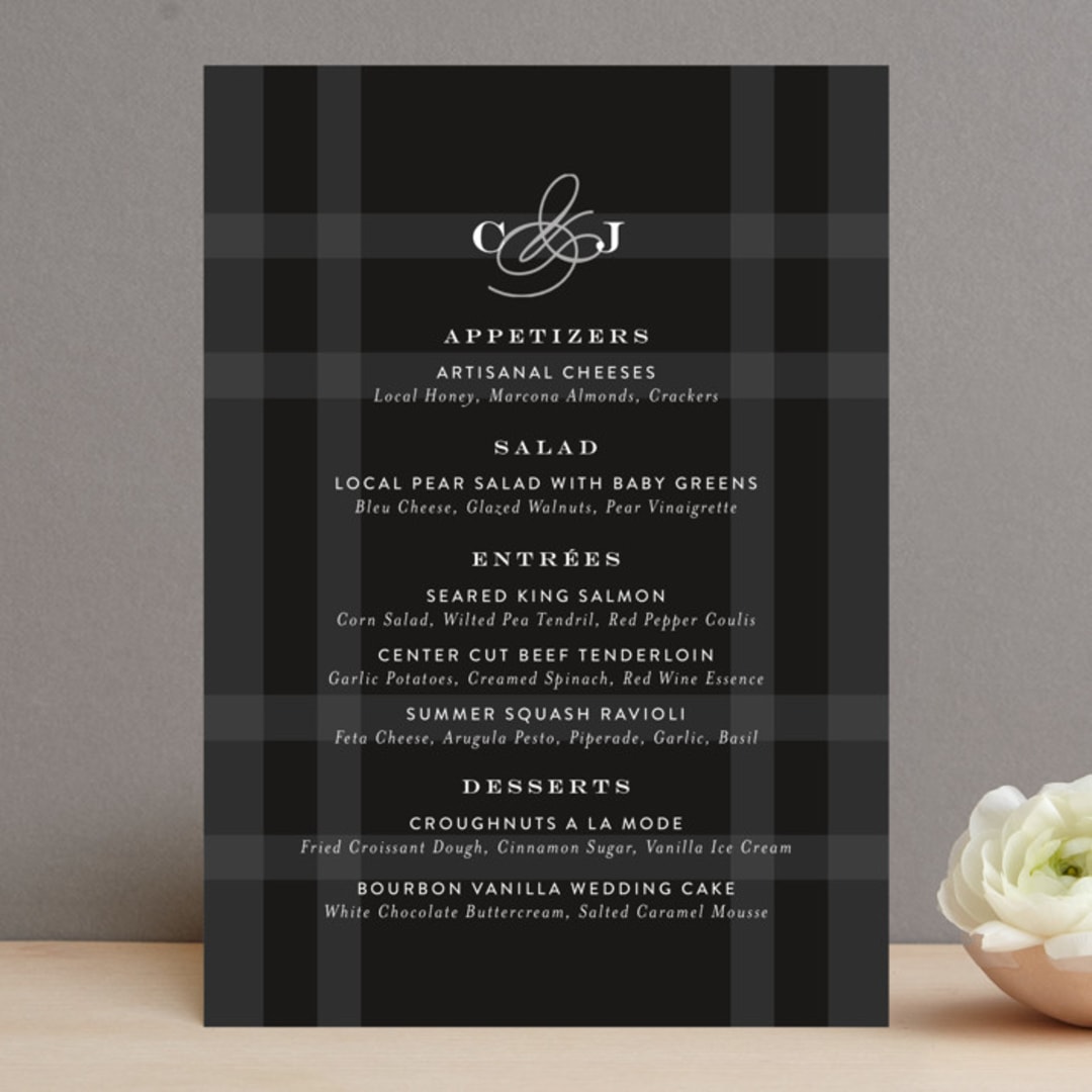 "Wedding Plaid" - Menus in Obsidian by Jill Means - Front