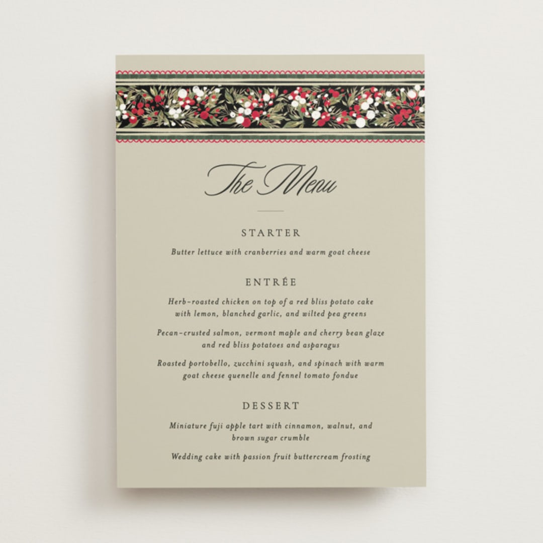 "holiday ribbon" - Menus in Ruby by Jackie Crawford - Front