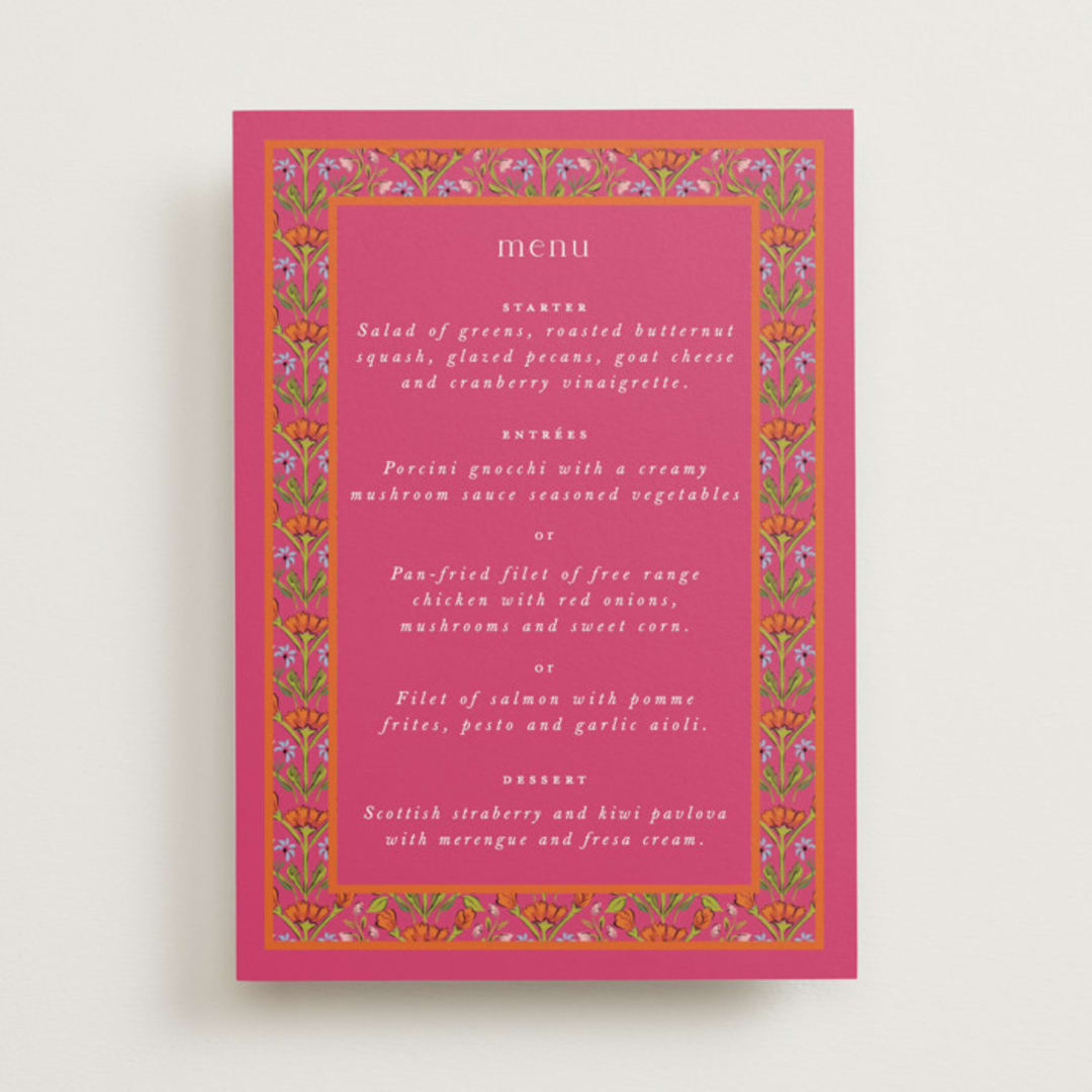 "Varna" - Menus in Fuchsia by Pati Cascino - Front