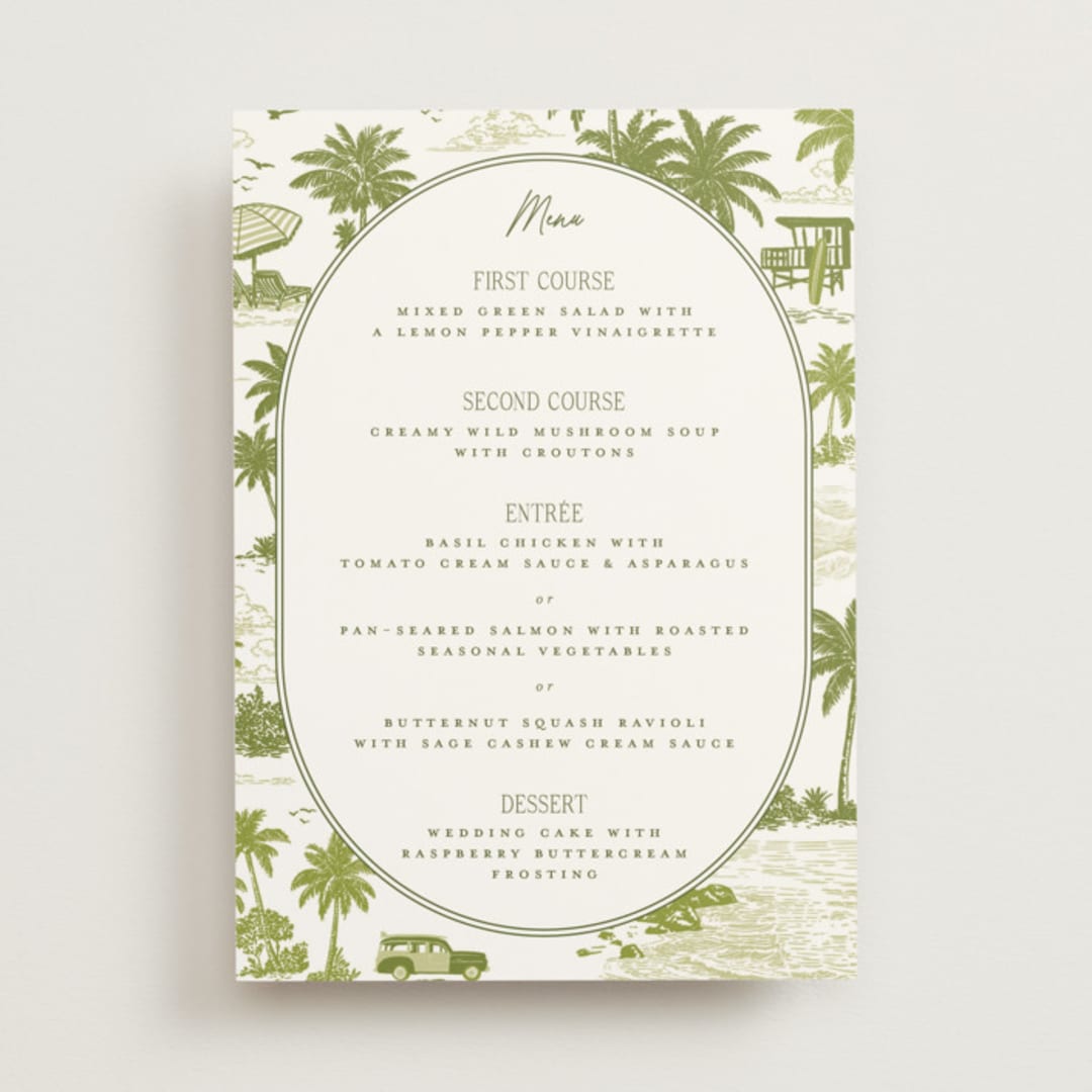 "West Coast Toile" - Menus in Palm by Jenna Holcomb - Front
