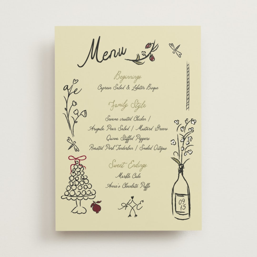 "Love Rests in a Garden" - Menus in Oat by Helena Vitto - Front