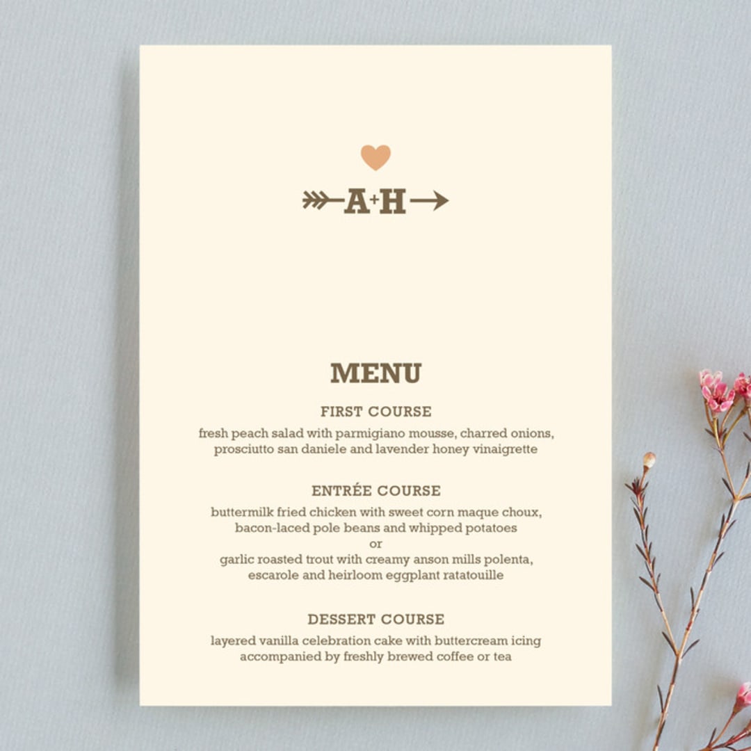 "Love Struck" - Menus in Pale Salmon Peach by The Social Type - Front