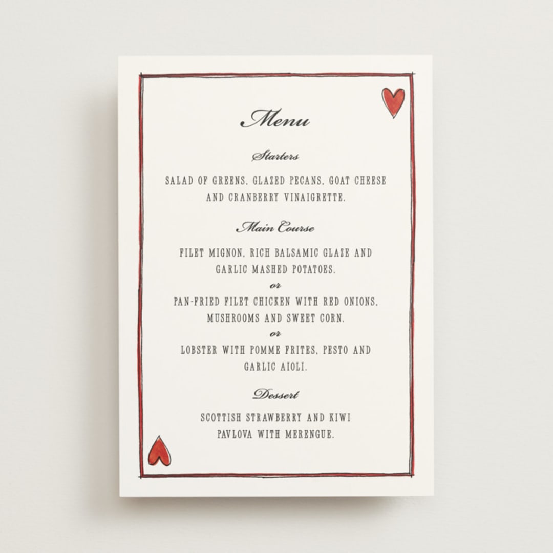 "Two Hearts" - Menus in Lily by Pati Cascino - Front