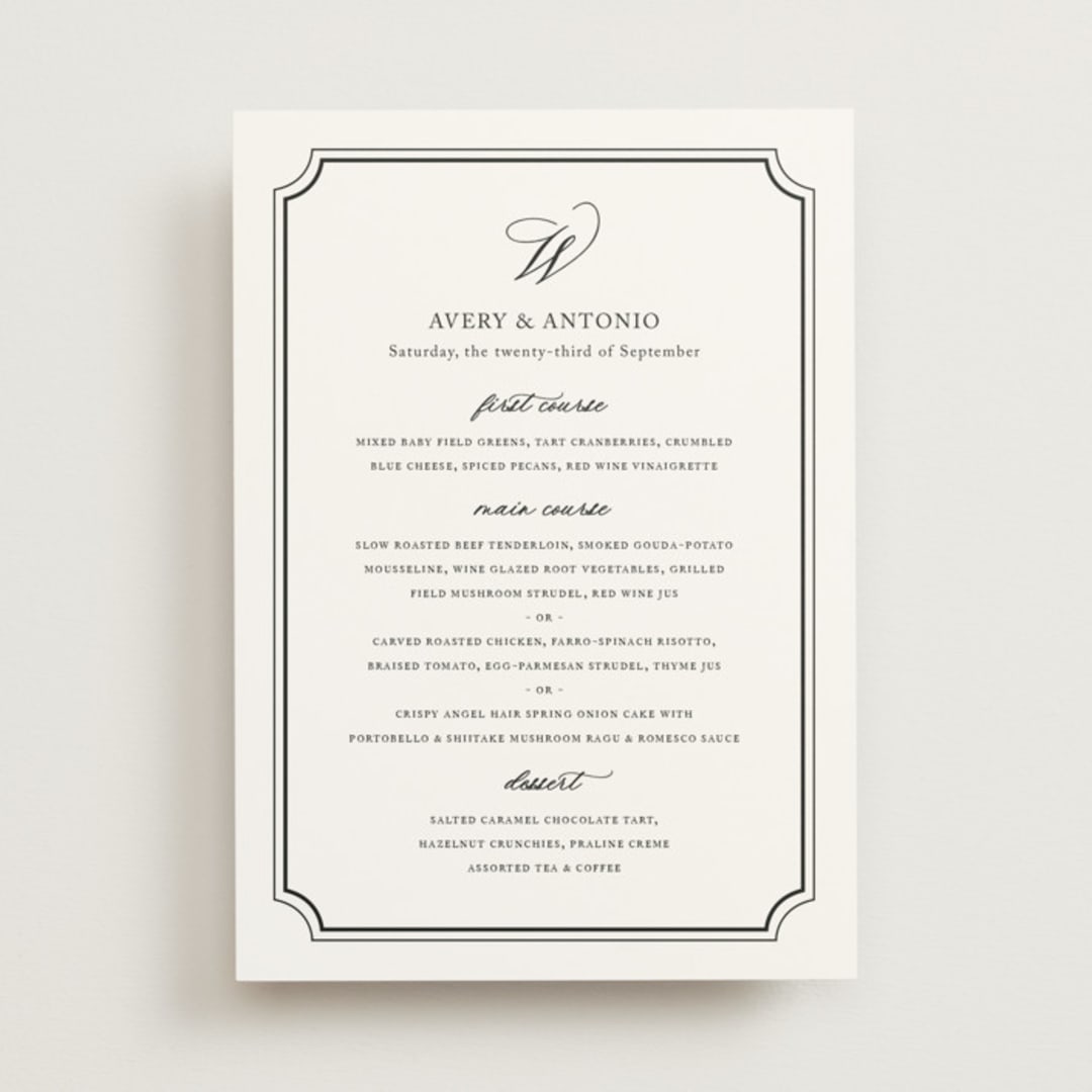 "Avery" - Menus in Onyx by Jennifer Postorino - Front