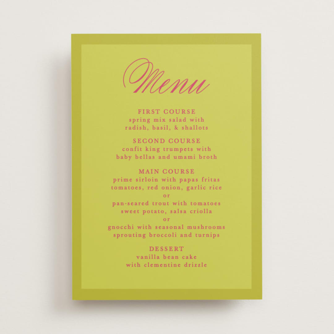 "Maximalist Poppies" - Menus in Flamingo by Morgan Kendall - Front