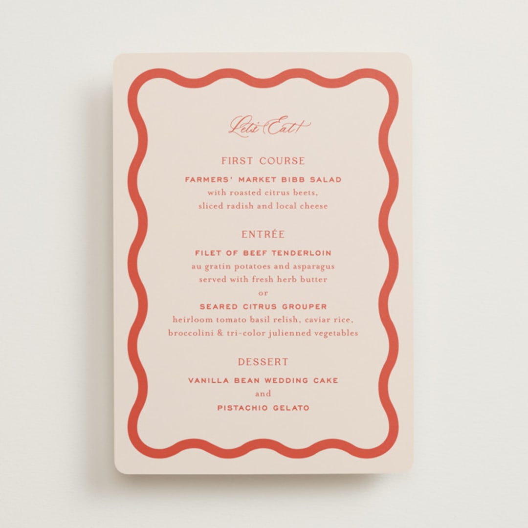 "Racquet" - Menus in Verona Sunset by Megan Davis - Front