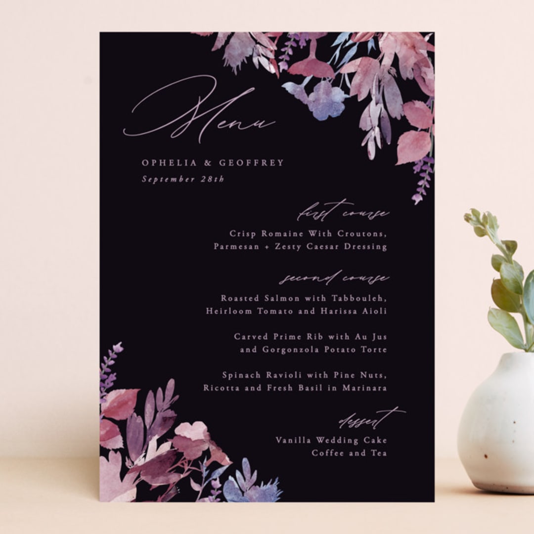 "Romantic Florals" - Menus in Violet by Hooray Creative - Front
