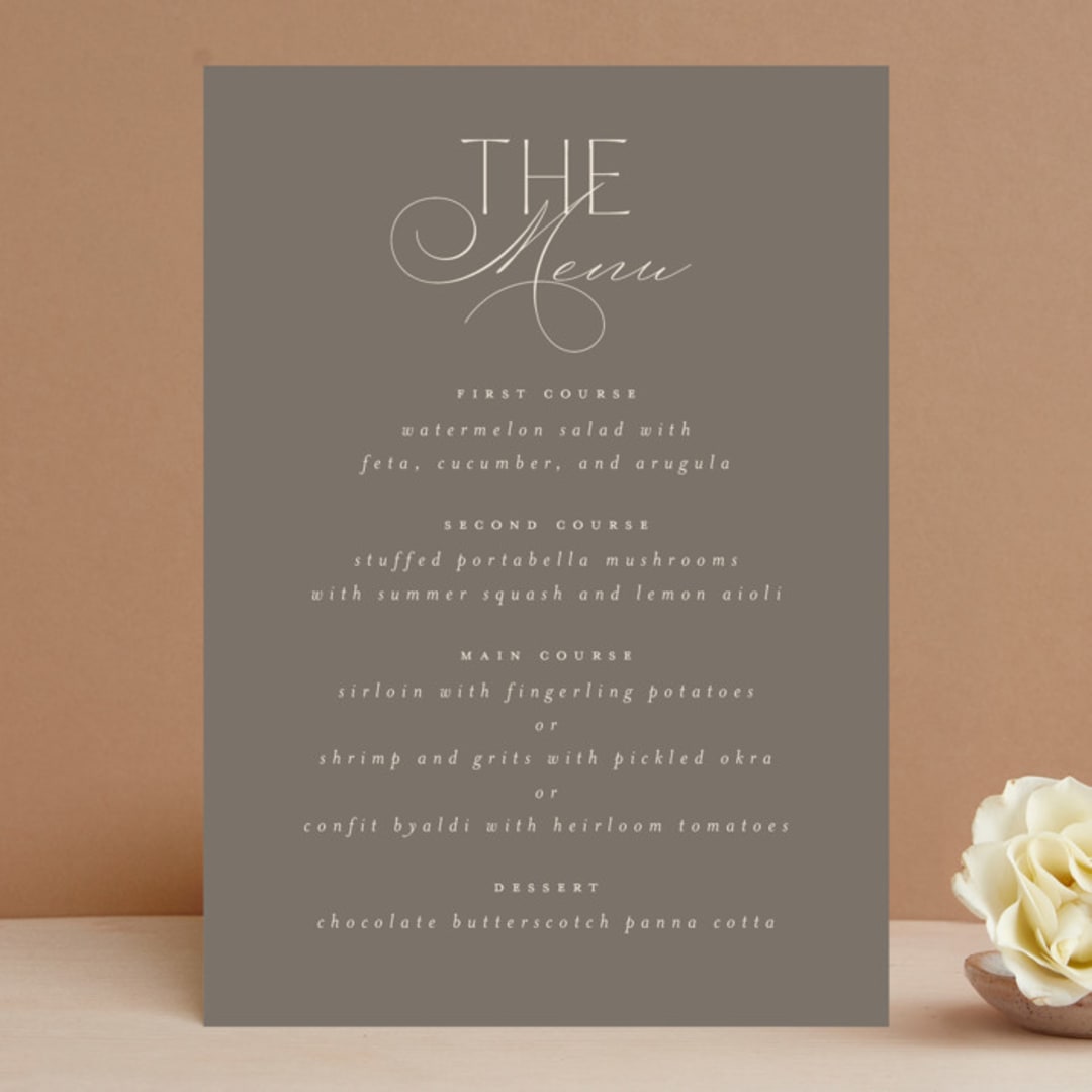 "Formal Elegance" - Menus in Latte by Morgan Kendall - Front