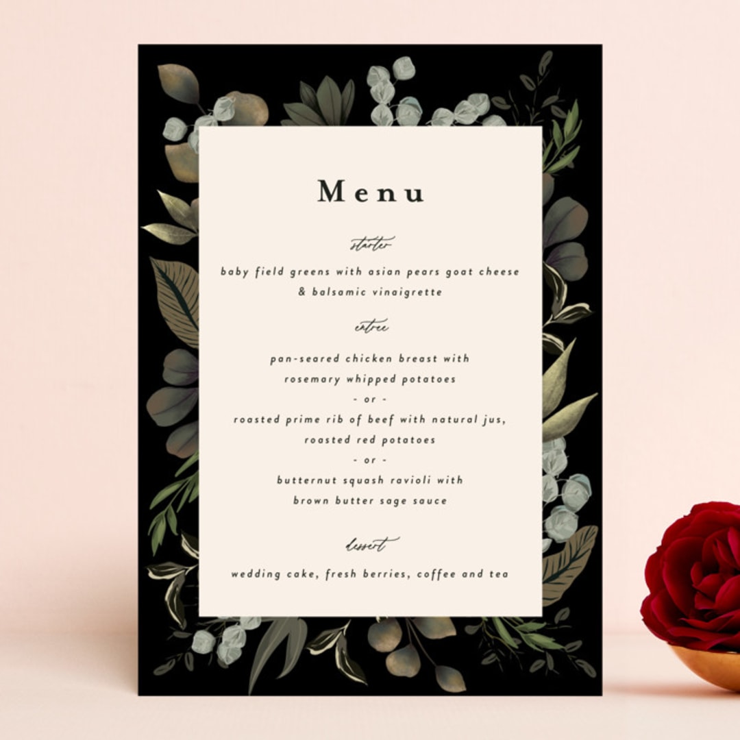 "Peonies & Sage" - Menus in Fawn by Susan Moyal - Front