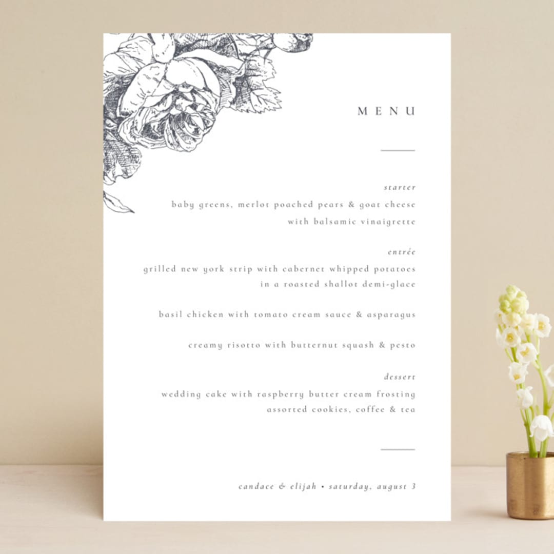 "Delicate" - Menus in Pearl by Emily Sabol Goss - Front