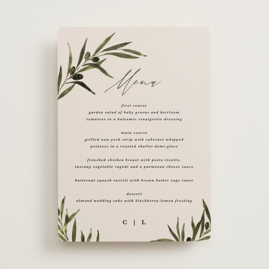"Tuscan Hill" - Menus in Creme by Kate Ahn - Front