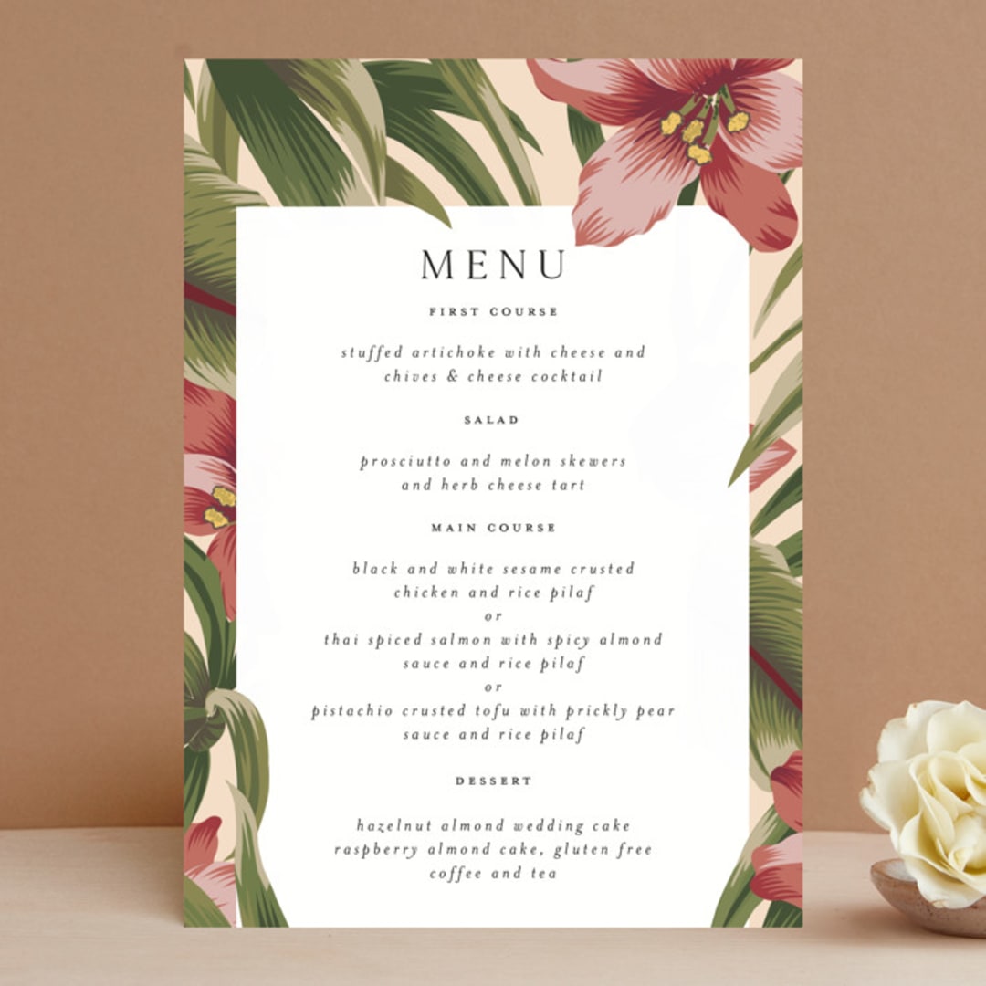 "Tropical Flowers" - Menus in Sunrise by Jennifer Holbrook - Front