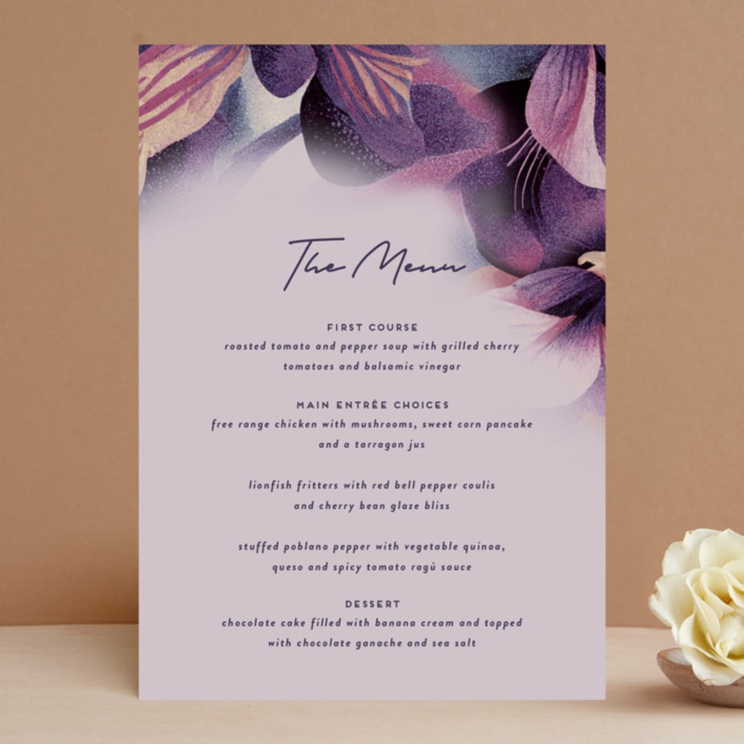 "Elisa" - Menus in Orchid by Simona Camp - Front