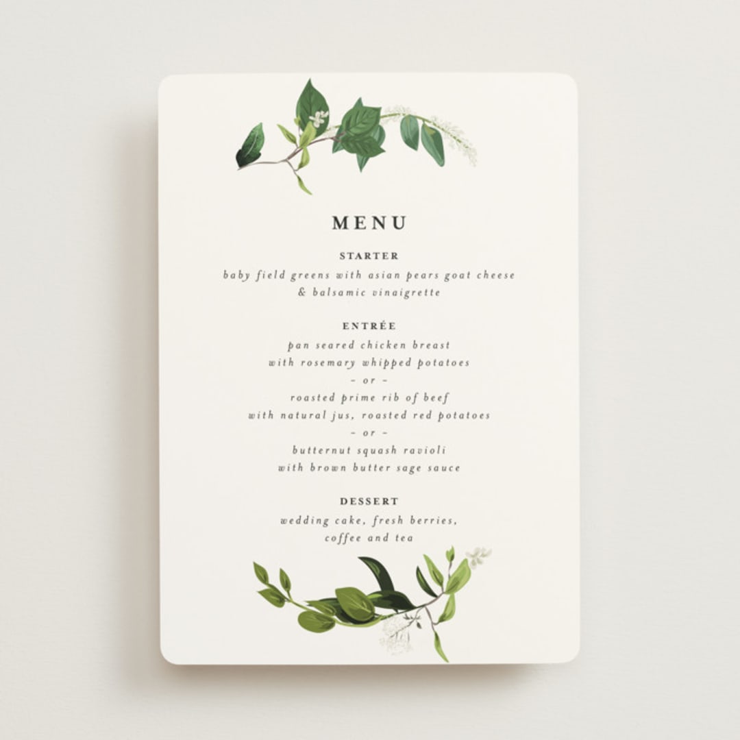 "Greenery" - Menus in Fern by Susan Moyal - Front